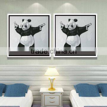 Hand Painted Canvas Decoration Framed Wall Art Gunners Panda Oil Painting YB-35 photo-3