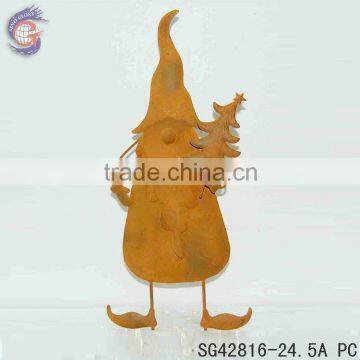 Rustic Metal Gnome Holding Flower Ground Stakes for Garden Decorations photo-5