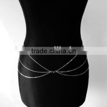 Stainless Steel Metal Harness Body Chain Tier 3 Silver Tone Belly Chain