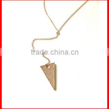 Sterling Silver micro pave cz triangle pendant fancy long chain necklace