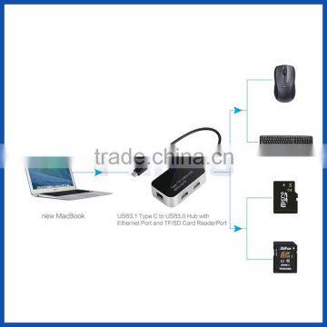 Multifunction 5-in-1 USB Type C Female to 2 Ports USB 3.0 Hub With TF/SD Card Reader + RJ45 10/100/1000Mbps Gigabit Lan Adapter photo-5