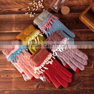 Solid Color Touch Screen knitted gloves fingers fashion ladies gloves, full finger gloves