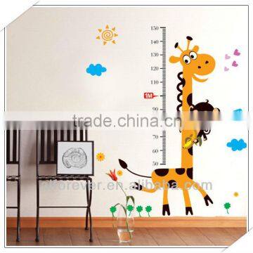 cartoon giraffe height wall sticker for kids room decoration, 60*90cm,highest point 150 cm