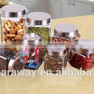 Candy glass storage jar sealed cans straight dry fruit flower pot with silver screw cap