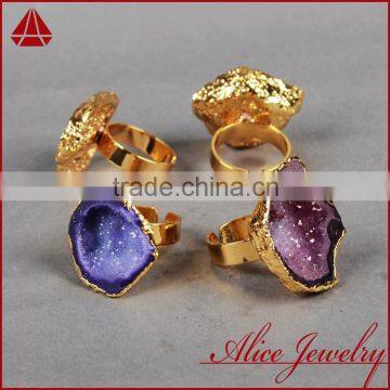 Fashion Vintage Antique Ajustable Golden Plated Druzy Geode Agate Statement Wide Ring photo-5
