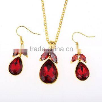 Fashion Jewelry Red Zircon Jewelry Set, Necklace Earrings Set