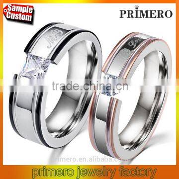 Fashion 18K White Gold Plated 3 Gram Zircon Wedding Stainless Steel Couple Finger Rings