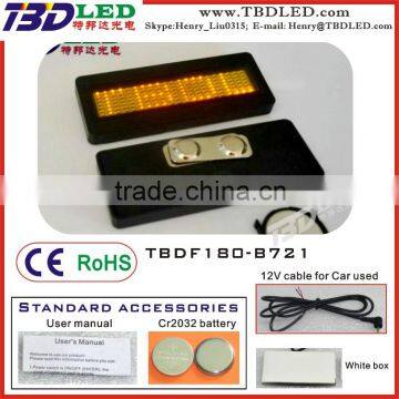 YELLOW Rechargeable fashion mini led nameplate / led scrolling message badge display/small led name card screen