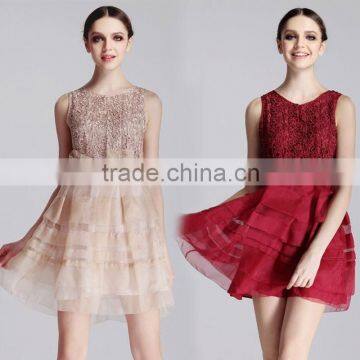 2015 Hot Sale Prom Princess Sleeveless Lace Fashion Dress Design