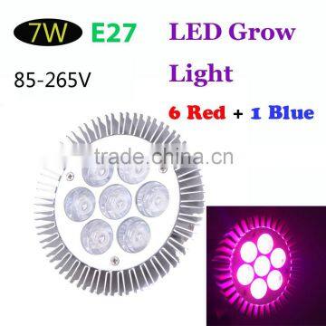 6 Red 1 Blue E27 7W LED Plant Grow Light Hydroponic Lamp Bulb for Indoor Flower Plants Growth Vegetable Greenhouse 85-265V