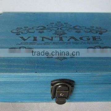 wooden box with lock in blue color