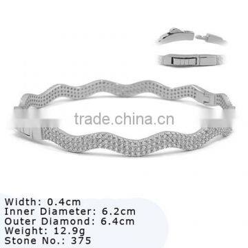 CZQ-0092 925 Silver Bangle Clear CZ Stones Setting Open Box Clasp High Quality Jewelry Bangle