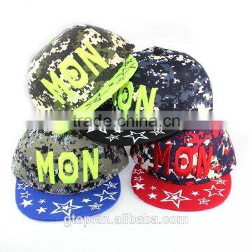 Baseball cap Street dance Punk Hip hop flat snapback visor hat MON letter embroidery Camouflage