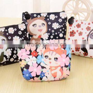 Korean style flower printing PU leather coin purse with low price