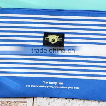 Striped printing polyester A4 document bag with zipper