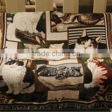 Cats cotton jacquard woven sofa throws blanket with custom pattern