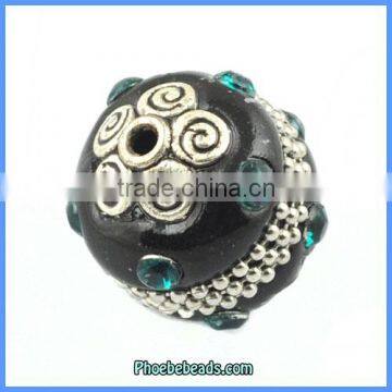 Wholesale Metal Indonesia Style Round Flower Clay Beads PCB-M100655