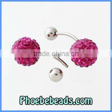 Wholesale New Hot Bell Navel Belly Ring Fuchsia 10mm Crystal Disco Ball Body Piercing Jewelry Belly Button Rings BBR-A004