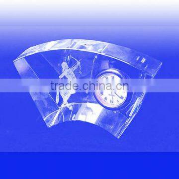 Crystal fanshaped clock engraved logo sector clock for table decoration