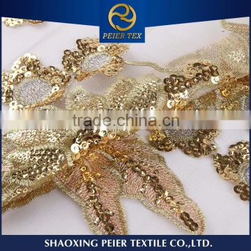 Wholesale fabric embroidered satin fabric, stone embroidery sequins fabric, organza embroidery lace fabric