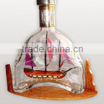 GALLEON SHIP IN MARTELL BOTTLE, UNIQUE CRAFTED DECOR OF VIETNAM, SHIP MODEL IN A WINE BOTTLE