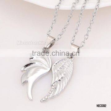 Fashion Valentine's Gift Wings Silver Plated Couple Necklace For Wholesale