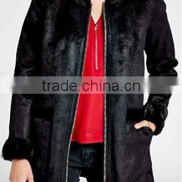 real shearling leather coat for women black color from china