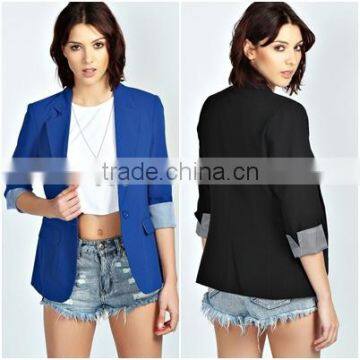 Hot selling long sleeves turn up cuff women sexy blazer