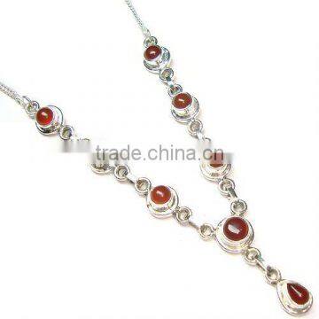 Silver Necklace, Red Onyx Necklace, Gemstone Necklace, Fashion Necklace