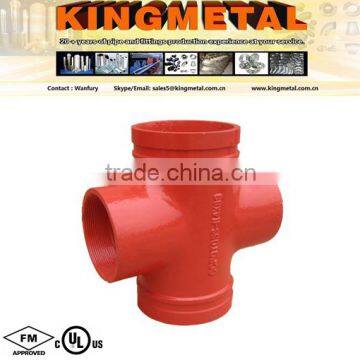 FM UL Approved 6 inch schedule 40 Ductile Iron pipe fitting threaded equal cross