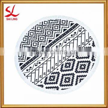 Luxury Australian Roundie Beach Towel Tassel Black & White Reactive Printed Round Beach Towel