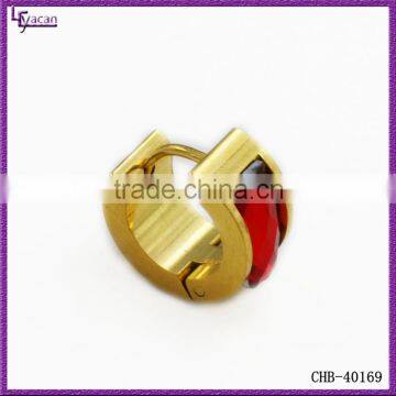 Gold Plated Stainless Steel Red Gem Paved Cartilage Hoop Earrings Wholesale
