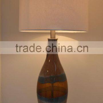 Macedonia modern design high quality thicken base brown vase glass desk lamp with white cylinder fabric lamp shade
