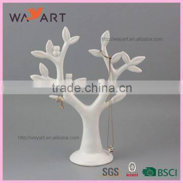 Decorative White Tree Shaped Ring Holder Necklace With Owl