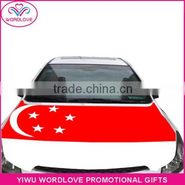 custom elastic printed polyester&spandex Singapore flag car hood cover,promotion car bonnet flag for national day