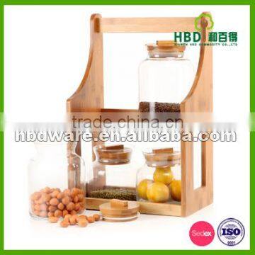 Glass canister set with bamboo rack