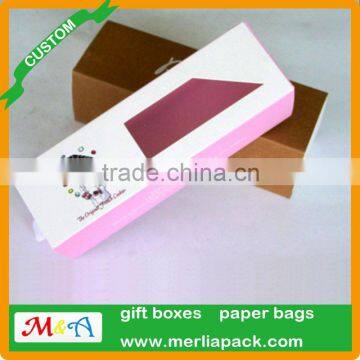Rectangular Pink Paper Macaron Box Transparent PET Window Holds 7 Macarons Bakery Box