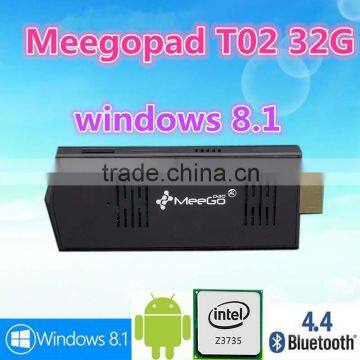 2016 latest MEEGOPAD T02 INTEL Z3735F Quad Core win8.1 ANDROID BOOT MINI PC DONGLE TV STICK COMPUTE STICK