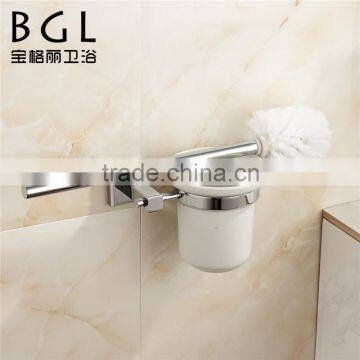 Modern design Bathroom accessories Brass Chrome finishing Toilet brush holder with ceramic cup