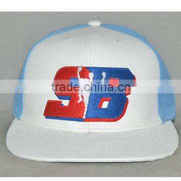 Professional custom 6 panel Flat brim hat/white / 100% polyester fiber/front logo embroidery