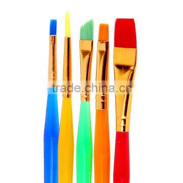 Cheap Wholesale Nontoxic Gold-Plated Ferrule Kid Plastic Paint Brush, Fine Quality Nylon Flat Paint Brush Children Drawing Set