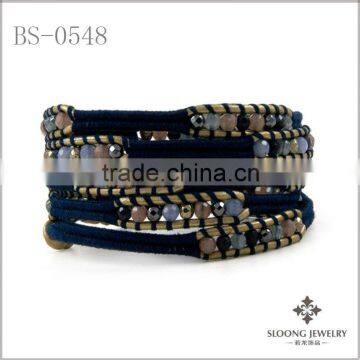 Blue Mix Wrap Bracelet on Tota Leather