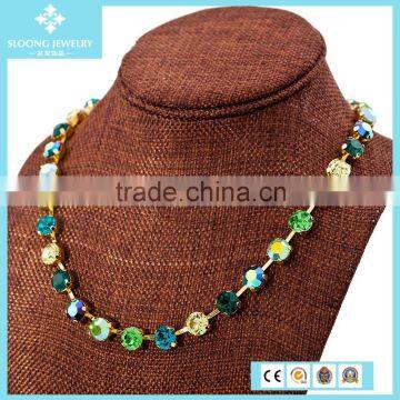 New Trendy Emerald Diamonds Chain Gold Necklace