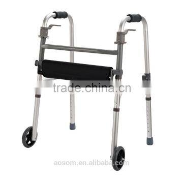 HomCom Folding Mobility Rollator Walker w/ 2 Wheels and Stool