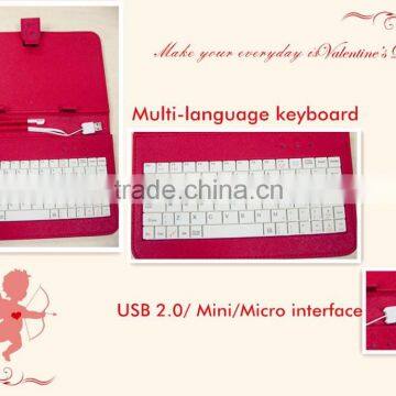 Red small hag keyboard case. Universal Tablet Case , leather tablet keyboard case, Plastic USB keyboard