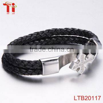 Leather Bracelet Cross Stainless Steel Wholesale Sideways Cross Bracelet Cross Bracelet photo-2