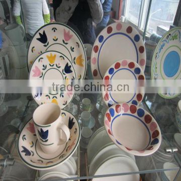 16pcs round shape stoneware dinner set/Black stripes tableware set/Handpainted dinnerware