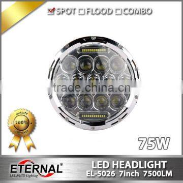 75W 7" Round LED Headlights Hummer Jeep Wrangler CJ TJ JK Prewired H4 photo-2