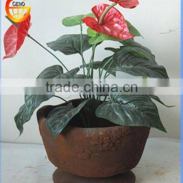 brown color flower planter fiber glass material pot with rust metal effect