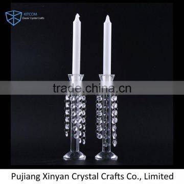 Latest unique design glass material crystal candle holder 2016